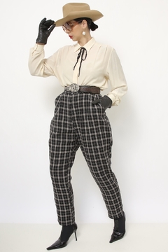 Calça xadrez vintage preta cintura alta - comprar online