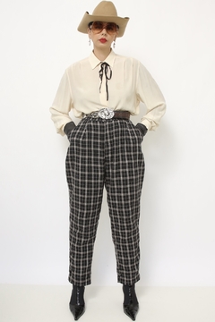 Calça xadrez vintage preta cintura alta - loja online