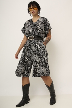 Conjunto camisa + bermuda estampa preto e branca - Capichó Brechó