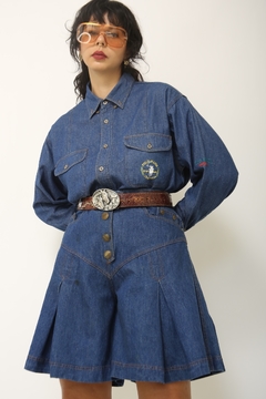 Camisa Jeans polo azul classica bordado cavalo