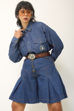 Imagem do Camisa Jeans polo azul classica bordado cavalo