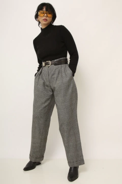 Calça xadrez vintage cintura alta cinza - comprar online
