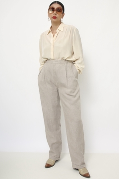 Calça 100% linho cinza vintage na internet