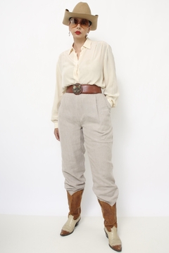 Calça 100% linho cinza vintage - comprar online