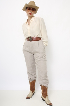 Calça 100% linho cinza vintage - loja online