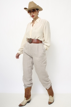 Calça 100% linho cinza vintage - comprar online