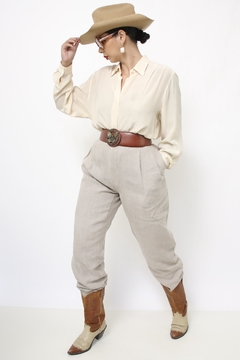 Calça 100% linho cinza vintage
