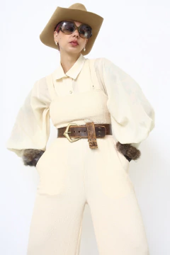 Macacao bege textura busto elastico - loja online