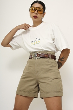 Shorts cintura alta bege safari