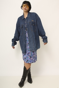 Maxi camisa jeans escuro bordado - loja online