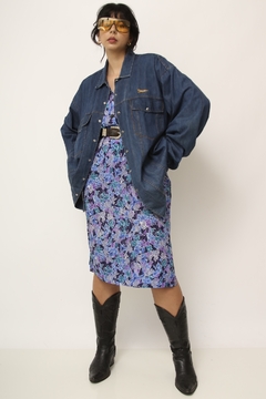 Maxi camisa jeans escuro bordado na internet