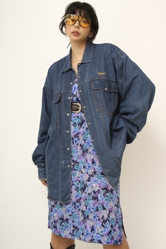 Maxi camisa jeans escuro bordado na internet