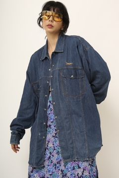 Maxi camisa jeans escuro bordado