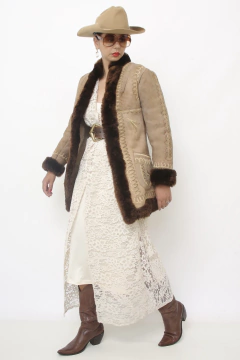 Casaco BOHO forro de pele 70´s bordado vintage