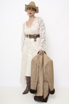 Casaco BOHO forro de pele 70´s bordado vintage - loja online