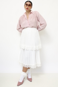 Camisa rosa pregas vintage manga longa - loja online