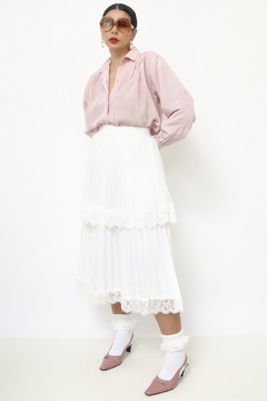 Camisa rosa pregas vintage manga longa - Capichó Brechó