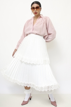 Camisa rosa pregas vintage manga longa - comprar online