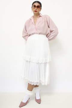Camisa rosa pregas vintage manga longa - comprar online