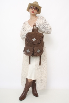 Mochila franja 100% couro boho na internet