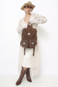 Mochila franja 100% couro boho - loja online