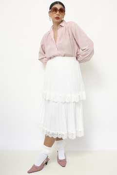 Camisa rosa pregas vintage manga longa
