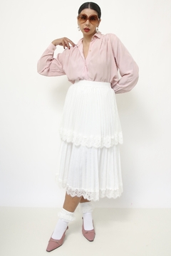 Camisa rosa pregas vintage manga longa