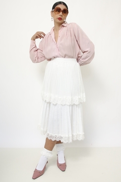 Imagem do Camisa rosa pregas vintage manga longa