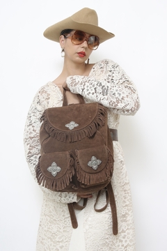 Mochila franja 100% couro boho na internet