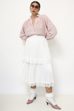 Camisa rosa pregas vintage manga longa - loja online
