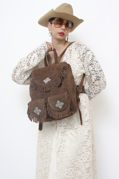 Mochila franja 100% couro boho - comprar online