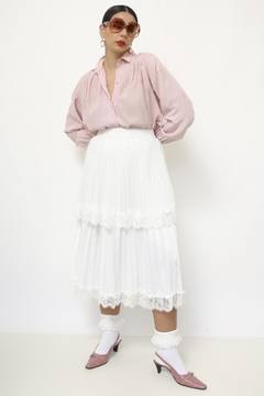 Camisa rosa pregas vintage manga longa - Capichó Brechó