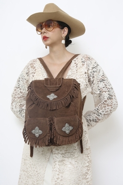 Mochila franja 100% couro boho - loja online