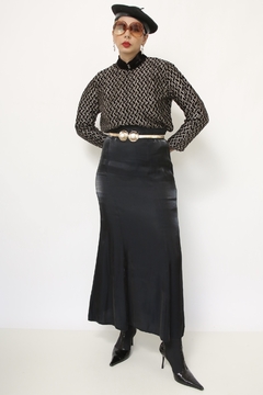 Blusa veludo com dourado gola alta vintage - Capichó Brechó