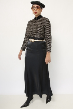 Blusa veludo com dourado gola alta vintage na internet