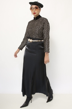 Blusa veludo com dourado gola alta vintage - comprar online