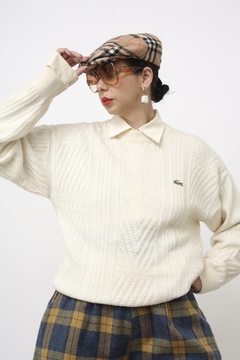 Pulover LACOSTE tricot creme classico