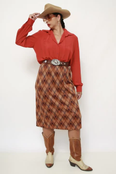 Saia xadrez caramelo midi