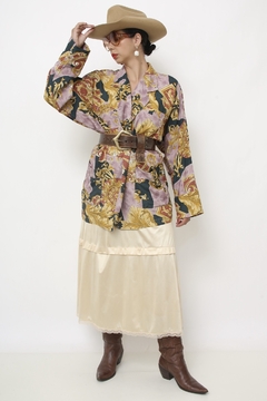 Blazer estampado viscose dourado roxo - comprar online