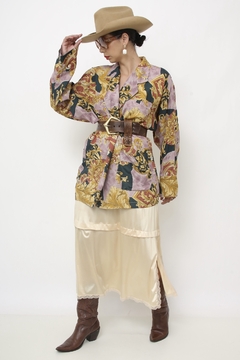Blazer estampado viscose dourado roxo