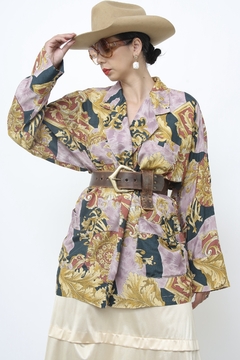 Blazer estampado viscose dourado roxo na internet