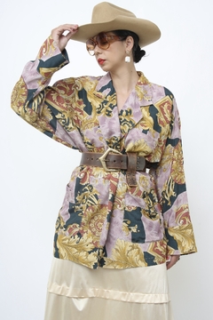 Blazer estampado viscose dourado roxo - comprar online
