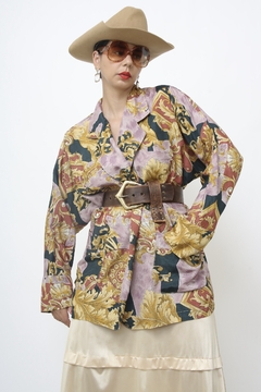 Imagem do Blazer estampado viscose dourado roxo
