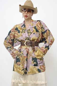 Blazer estampado viscose dourado roxo