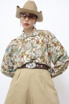 Camisa western estampa com verde poliester