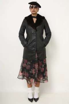 Casaco couro gola de pele vintage - Capichó Brechó