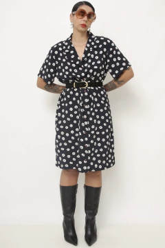 Vestido azul marinho estampa PATSY midi - comprar online
