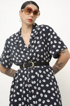 Vestido azul marinho estampa PATSY midi - comprar online