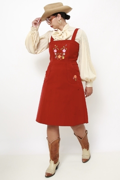Vestido veludo vermelho bordado - loja online