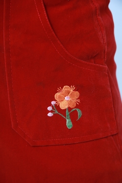 Vestido veludo vermelho bordado - loja online